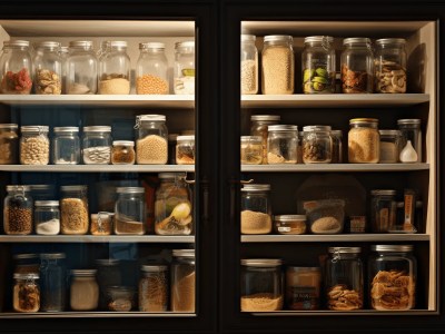 Image Of A Glass Kitchen Cabinet Full Of Glass Cabinet Jars Filled With Food