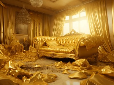 Image Of A Gold Couch Being Dumped Into A Room