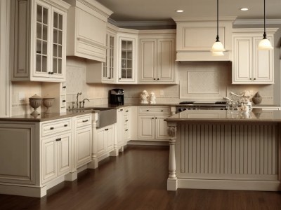 Image Of A Kitchen Showing Beige Cabinets,