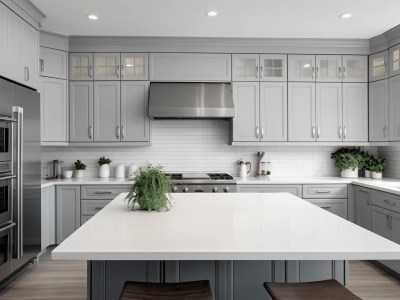 Image Of A Kitchen With Grey Cabinets