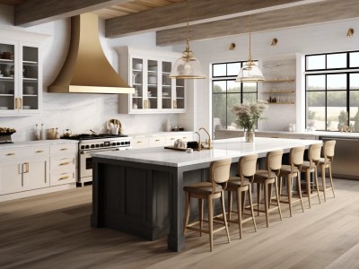 Image Of A Kitchen With White Cabinets And Wood Floors