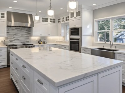 Image Of A White Kitchen With Marble Counter Tops