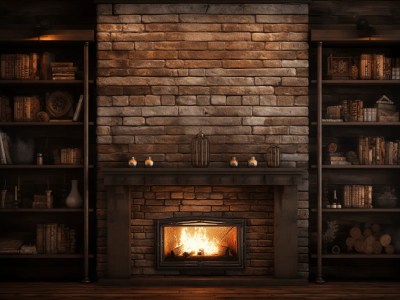 Image Of A Wood Burning Fireplace With Bookshelves In Front Of It