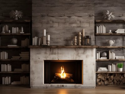 Image Of A Wood Burning Fireplace With Shelves