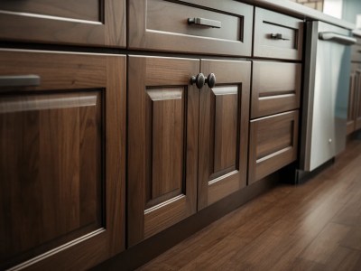 Image Of A Wooden Kitchen In A Cabinet