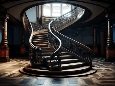 Image Of An Ornate Wooden Staircase In A Room