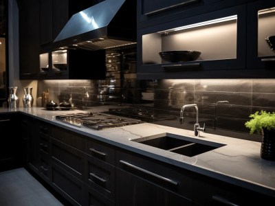 Image Of Black And White Kitchen With A Stove