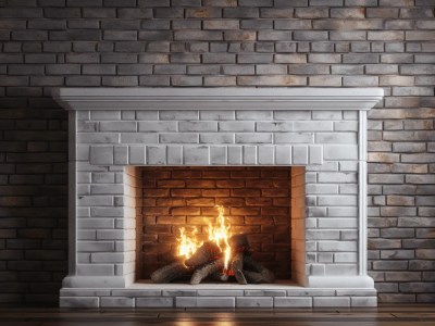 Image Of Fire Place, Wall Background And White Brick Fireplace