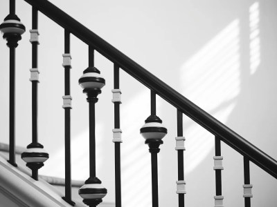 Image Of The Stair Railing In A Black And White Scene