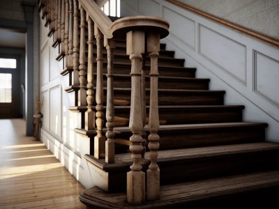 Image Showing A Staircase With Wood Banisters