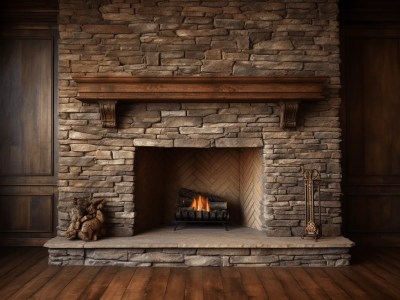 Indoor Fireplace With A Large Stone Mantel