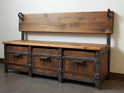 Industrial Style Wood And Metal Bench Is Seen In The Picture