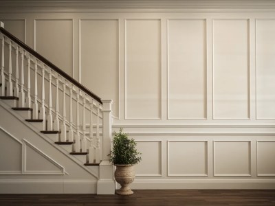 Interior Hallway Has Wooden Paneling Against A Wall With Stairs In Front