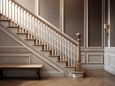 Interior Is Light Brown With A Wood Staircase