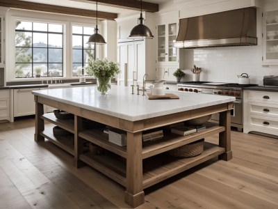 Island In A Large Wooden Kitchen