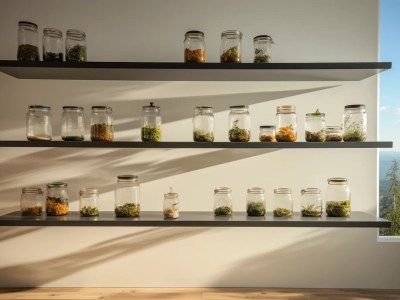 Jars With Various Plants On Shelves Near The Window