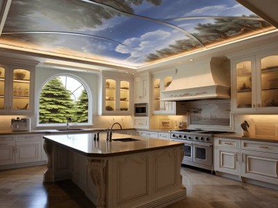 Kitchen Ceiling Is Painted With Trees