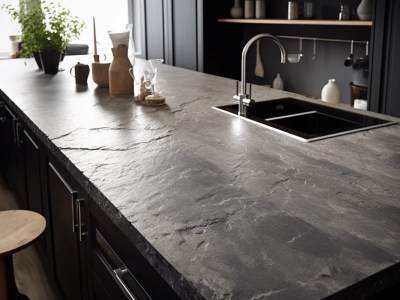 Kitchen Counter Is Black With Granite Stones