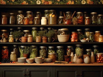 Kitchen Has Many Jars Of Food