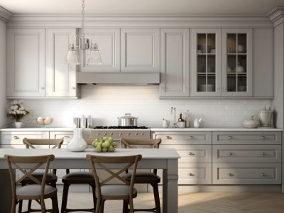 Kitchen Is Rendered With Beige Kitchen Cabinetry