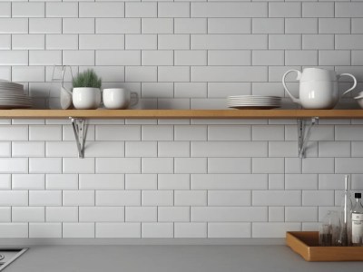 Kitchen Shelf In White Ceramic Tile