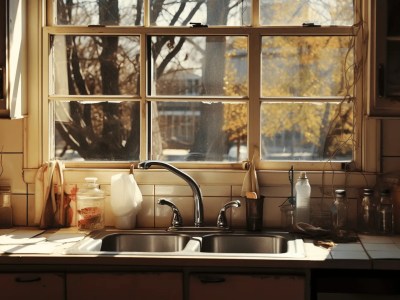 Kitchen Window With A Sink And A Sink In The Front