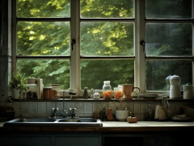 Kitchen Window With Green Trees Surrounding It