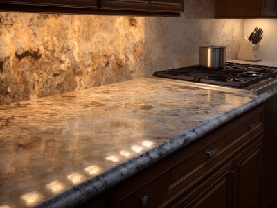 Kitchen With A Countertop And Cabinet Lights