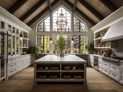 Kitchen With An Island And Vaulted Ceilings