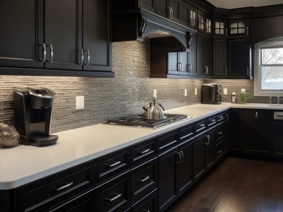 Kitchen With Black Kitchen Cabinets And A Counter