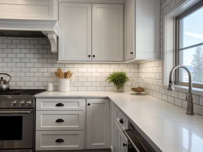 Kitchen With Cabinets And Drawers Made From White Grout