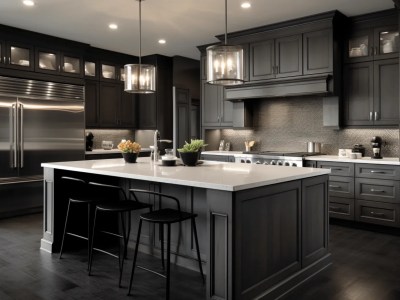 Kitchen With Dark Cabinets With A Large Island