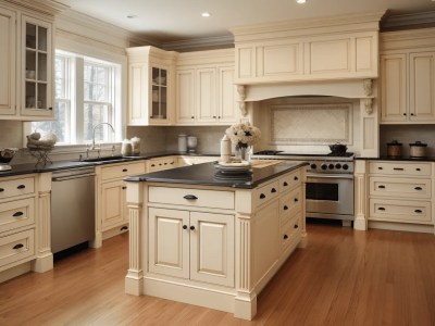 Kitchen With Some Cream Cabinets And Hardware