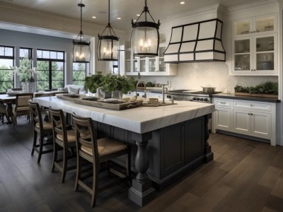 Kitchen With Wooden Floor And Oversized Island Counter