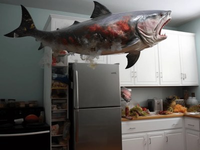 Large Fish Hanging From The Ceiling In The Kitchen