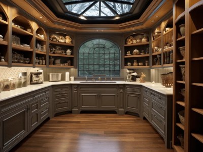 Large Kitchen With Beautiful Cabinets And An Elegant Open Shelving