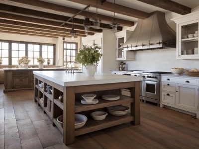 Large Kitchen With  Wood Beams