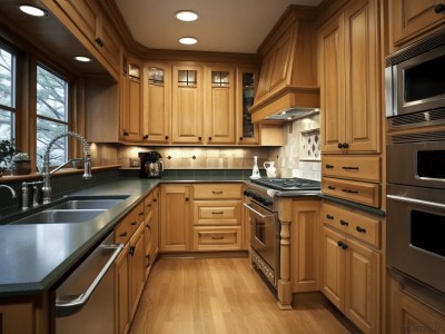 Large Kitchen With Wood Cabinets