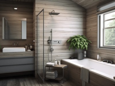 Large, Wood  Framed, Bathroom With Wooden Floor