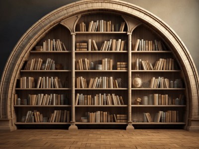 Large Wooden Bookcase With A Stone Arch Showing Books