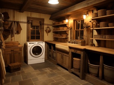 Laundry Room Is Decorated In Wood