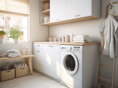 Laundry Room With A Washing Machine And A Window 3D Image