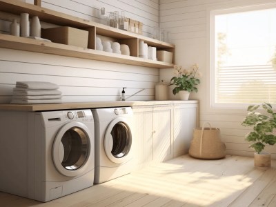 Laundry Room With Two Washing Machines And A Sink 3D Rendering