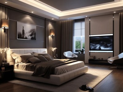 Light Colored Luxury Bedroom With A Tv