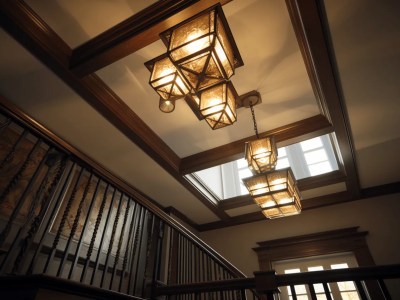 Light Fixtures Hanging From A Railing In A Brown House