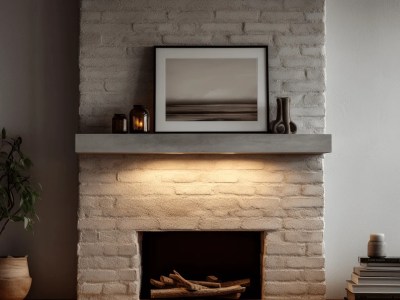 Lightup Mirror Above An Open Brick Fireplace