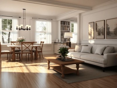 Living & Dining Room At Home, With Light Wood Floors And A Natural View