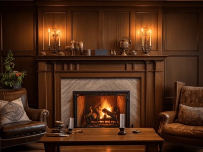 Living Room With A Fireplace And Leather Furniture And Chairs