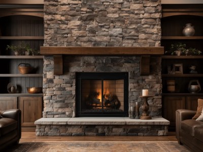 Living Room With A Stone Fireplace