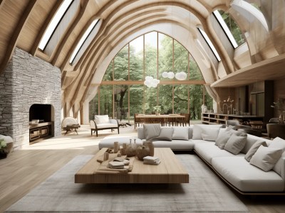 Living Room With Big Windows And Lots Of Wooden Accents